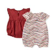 Festive Pattern Baby Girl Bubble Romper 2-Pack Set